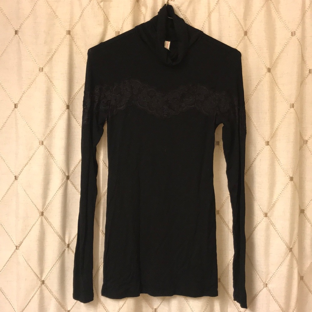Free People Long Line Turtleneck with Lace Inset